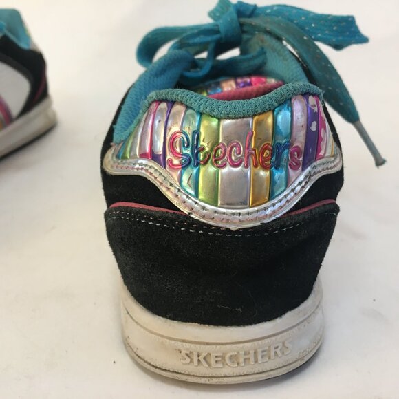 Skechers Running Shoes Sneakers Size 2 Girls Leather Rainbow Black Metallic - Picture 8 of 15